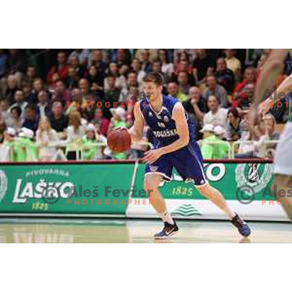 Leon Santelj in action during semi-final of Nova KBM league basketball match between Zlatorog Lasko and Rogaska in Tri Lilije Hall, Lasko, Slovenia on May 10, 2017