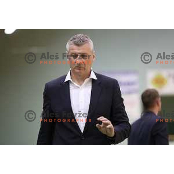Damjan Novakovic, head coach of Rogaska in action during semi-final of Nova KBM league basketball match between Zlatorog Lasko and Rogaska in Tri Lilije Hall, Lasko, Slovenia on May 10, 2017