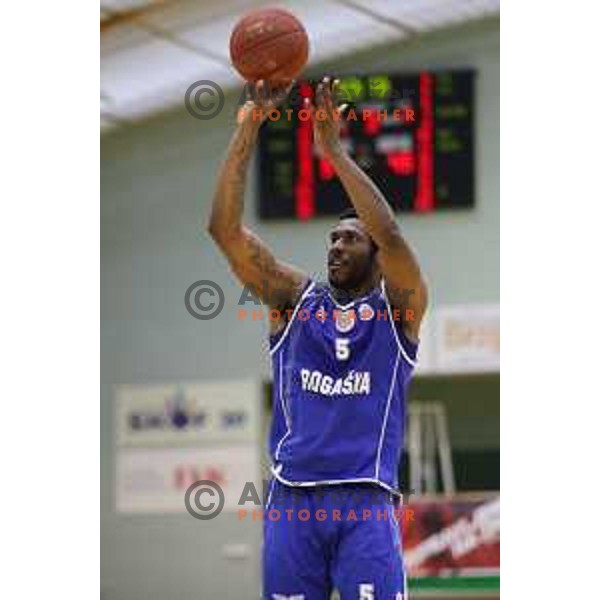 Taylor Johns of Rogaska in action during semi-final of Nova KBM league basketball match between Zlatorog Lasko and Rogaska in Tri Lilije Hall, Lasko, Slovenia on May 10, 2017