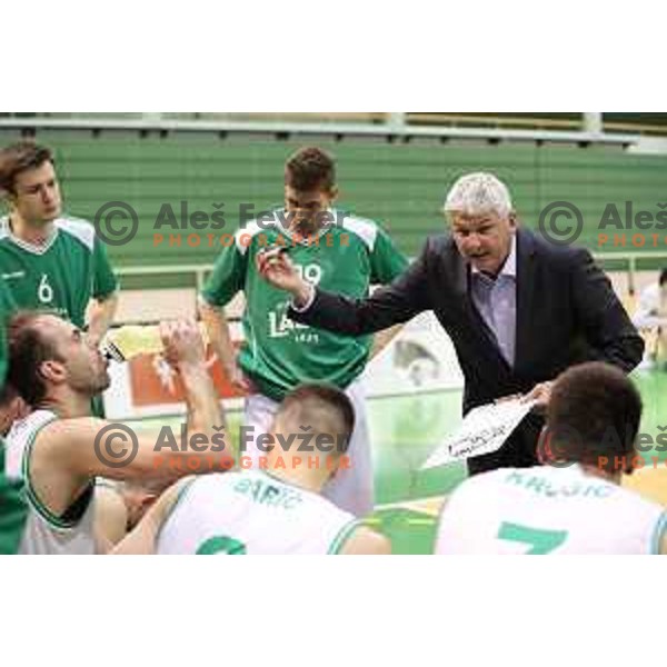 Ales Pipan, head coach of Lasko in action during semi-final of Nova KBM league basketball match between Zlatorog Lasko and Rogaska in Tri Lilije Hall, Lasko, Slovenia on May 10, 2017