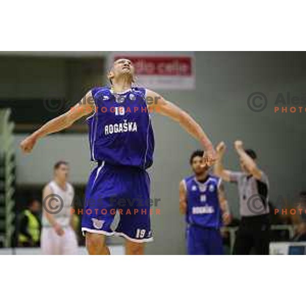 Dragisa Drobnjak of Rogaska in action during semi-final of Nova KBM league basketball match between Zlatorog Lasko and Rogaska in Tri Lilije Hall, Lasko, Slovenia on May 10, 2017