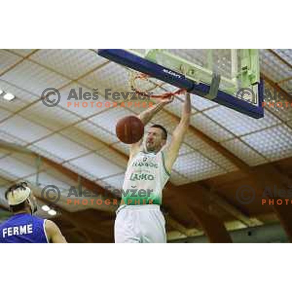 Ramo Rizvic of Zlatorog Lasko and Tadej Ferme of Rogaska in action during semi-final of Nova KBM league basketball match between Zlatorog Lasko and Rogaska in Tri Lilije Hall, Lasko, Slovenia on May 10, 2017