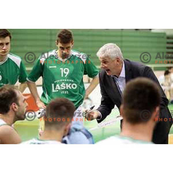 Ales Pipan, head coach of Zlatorog Lasko in action during semi-final of Nova KBM league basketball match between Zlatorog Lasko and Rogaska in Tri Lilije Hall, Lasko, Slovenia on May 10, 2017