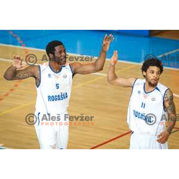Maurice Johns Taylor and Darwin Davis Jr of Rogaska celebrating during basketball match between KK Rogaska - Zlatorog Lasko of Nova KBM league 2016/17, played at Sports hall Rogaska Slatina, Slovenia on May 12, 2017