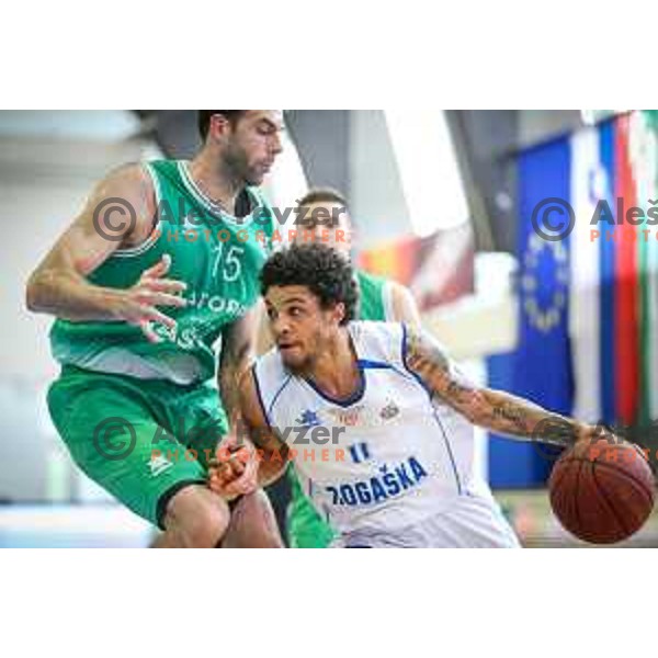 Milos Miljkovic of Zlatorog Lasko vs Darwin Davis Jr of Rogaska in action during basketball match between KK Rogaska - Zlatorog Lasko of Nova KBM league 2016/17, played at Sports hall Rogaska Slatina, Slovenia on May 12, 2017