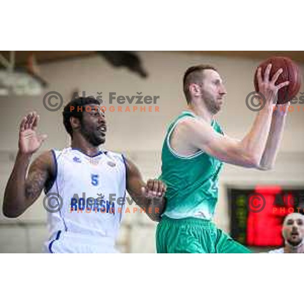 Maurice Johns Taylor of Rogaska vs ramo Rizvic of Zlatorog Lasko in action during basketball match between KK Rogaska - Zlatorog Lasko of Nova KBM league 2016/17, played at Sports hall Rogaska Slatina, Slovenia on May 12, 2017