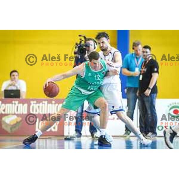 Urban Durnik of Zlatorog Lasko vs Dragan Duranovic of Rogaska in action during basketball match between KK Rogaska - Zlatorog Lasko of Nova KBM league 2016/17, played at Sports hall Rogaska Slatina, Slovenia on May 12, 2017