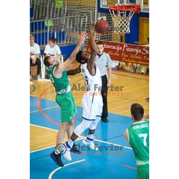 Milos Miljkovic of Zlatorog Lasko vs Maurice Johns Taylor of Rogaska in action during basketball match between KK Rogaska - Zlatorog Lasko of Nova KBM league 2016/17, played at Sports hall Rogaska Slatina, Slovenia on May 12, 2017