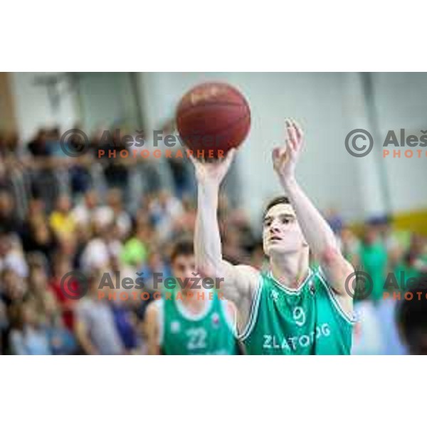 Nejc Baric of Zlatorog Lasko in action during basketball match between KK Rogaska - Zlatorog Lasko of Nova KBM league 2016/17, played at Sports hall Rogaska Slatina, Slovenia on May 12, 2017
