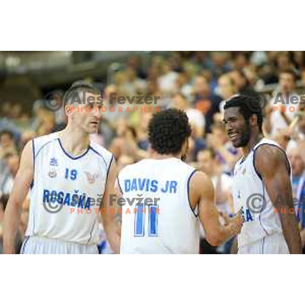 Dragisa Drobnjak, Darwin Davis Jr and Maurice Johns Taylor of Rogaska in action during basketball match between KK Rogaska - Zlatorog Lasko of Nova KBM league 2016/17, played at Sports hall Rogaska Slatina, Slovenia on May 12, 2017