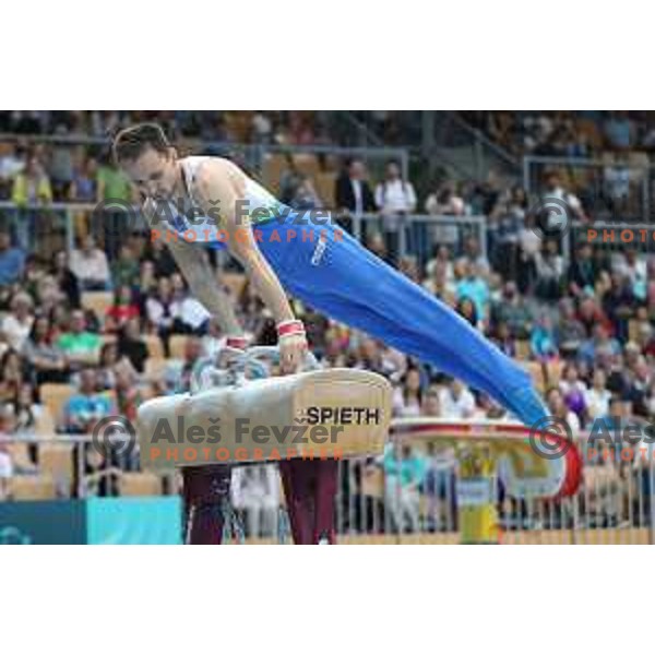 Saso Bertoncelj (SLO) winner of pommel horse at FIG World Challenge Cup in Bonifika Hall, Koper, Slovenia on May 13, 2017