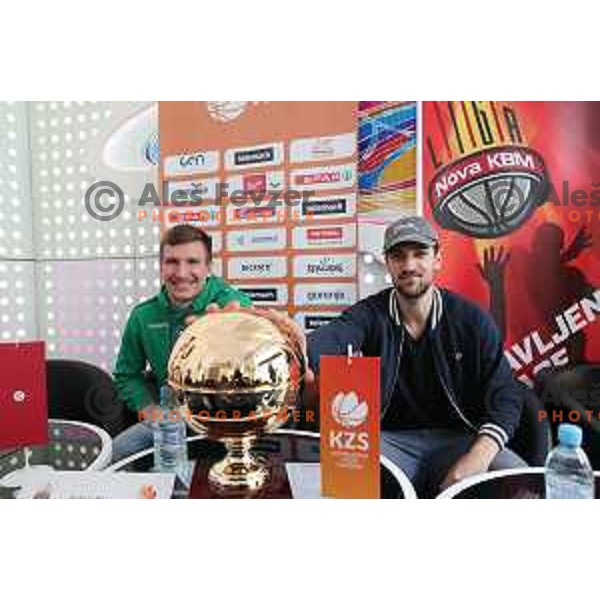 Gregor Hrovat and Tadej Ferme during KZS press conference before Finals of Nova KBM League between Rogaska and Union Olimopija in Ljubljana on May 15, 2017