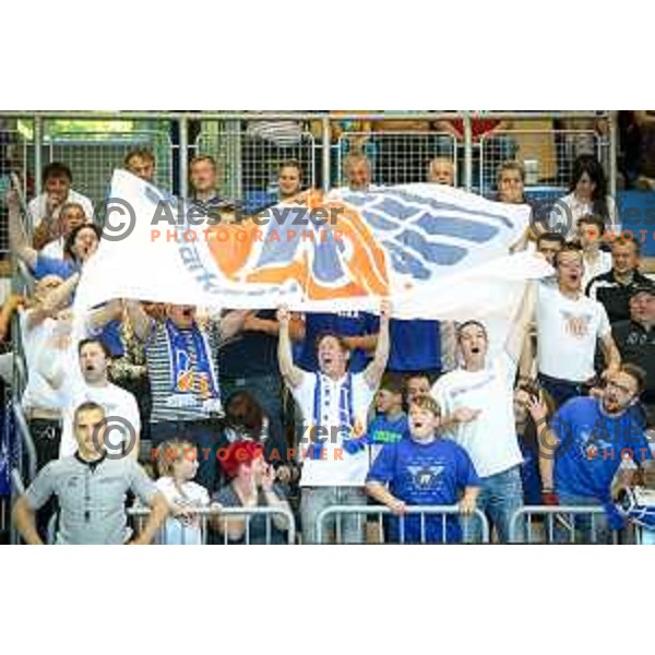Fans of Rogaska in action during basketball match between KK Rogaska - Union Olimpija of Nova KBM league 2016/17 finals, played at Sports hall Rogaska Slatina, Slovenia on May 16, 2017