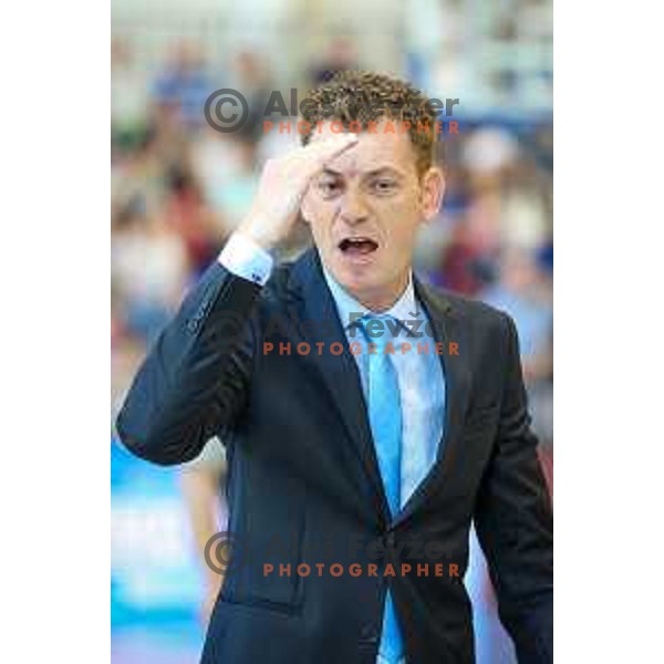 Gasper Okorn, head coach of Union Olimpija in action during basketball match between KK Rogaska - Union Olimpija of Nova KBM league 2016/17 finals, played at Sports hall Rogaska Slatina, Slovenia on May 16, 2017