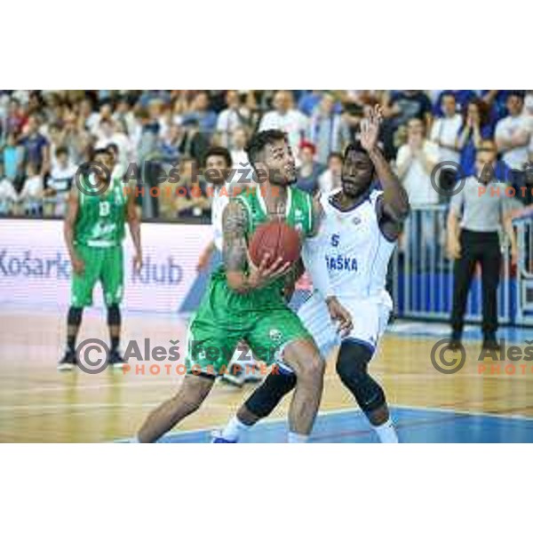 Michael Oliver Devin of Union Olimpija vs Maurice Johns Taylor of Rogaska in action during basketball match between KK Rogaska - Union Olimpija of Nova KBM league 2016/17 finals, played at Sports hall Rogaska Slatina, Slovenia on May 16, 2017