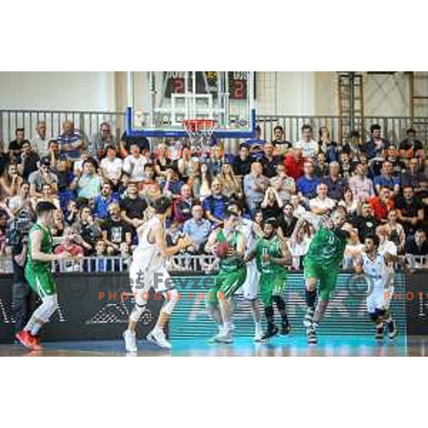 Drazen Bubnic and Miguel Jefferson Brandon of Union Olimpija in action during basketball match between KK Rogaska - Union Olimpija of Nova KBM league 2016/17 finals, played at Sports hall Rogaska Slatina, Slovenia on May 16, 2017
