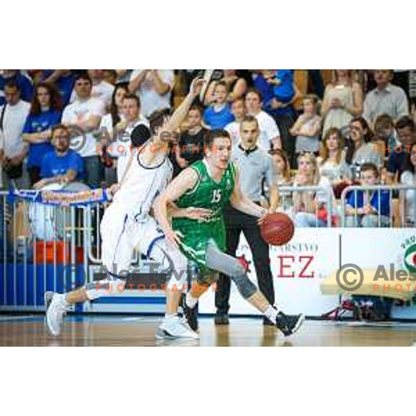 Gregor Hrovat of Union Olimpija in action during basketball match between KK Rogaska - Union Olimpija of Nova KBM league 2016/17 finals, played at Sports hall Rogaska Slatina, Slovenia on May 16, 2017