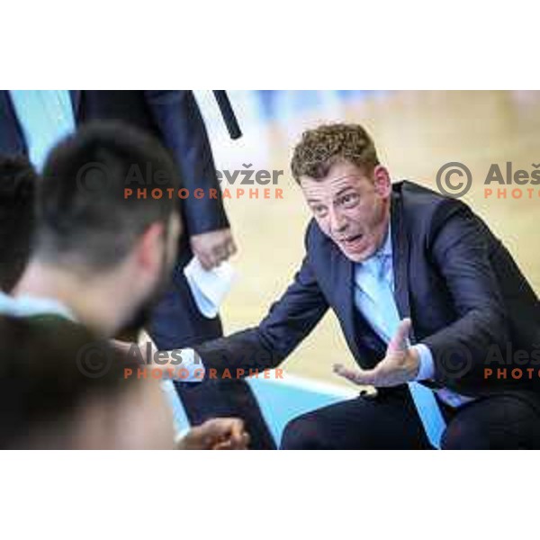 Gasper Okorn, head coach of Union Olimpija in action during basketball match between KK Rogaska - Union Olimpija of Nova KBM league 2016/17 finals, played at Sports hall Rogaska Slatina, Slovenia on May 16, 2017