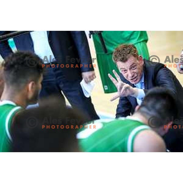 Gasper Okorn, head coach of Union Olimpija in action during basketball match between KK Rogaska - Union Olimpija of Nova KBM league 2016/17 finals, played at Sports hall Rogaska Slatina, Slovenia on May 16, 2017