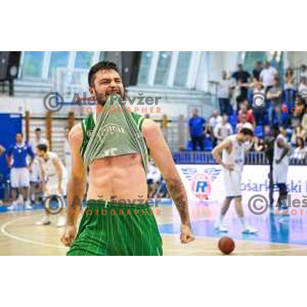 Nikola Jankovic of Union Olimpija celebrating after basketball match between KK Rogaska - Union Olimpija of Nova KBM league 2016/17 finals, played at Sports hall Rogaska Slatina, Slovenia on May 16, 2017