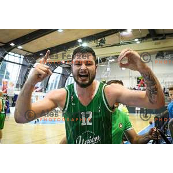 Nikola Jankovic of Union Olimpija celebrating after basketball match between KK Rogaska - Union Olimpija of Nova KBM league 2016/17 finals, played at Sports hall Rogaska Slatina, Slovenia on May 16, 2017