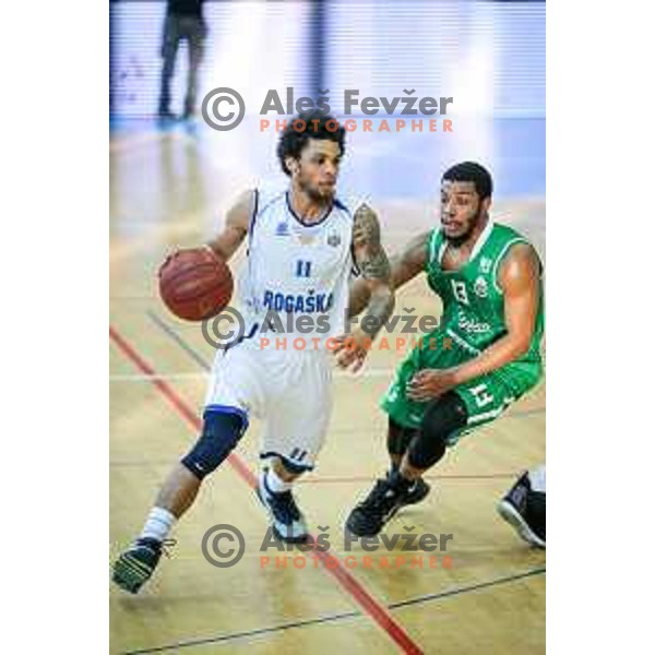 Darwin Davis Jr of Rogaska vs Miguel Jefferson Brandon of Union Olimpija in action during basketball match between KK Rogaska - Union Olimpija of Nova KBM league 2016/17 finals, played at Sports hall Rogaska Slatina, Slovenia on May 16, 2017
