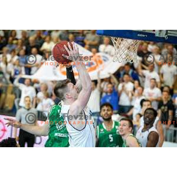 of Rogaska in action during basketball match between KK Rogaska - Union Olimpija of Nova KBM league 2016/17 finals, played at Sports hall Rogaska Slatina, Slovenia on May 16, 2017