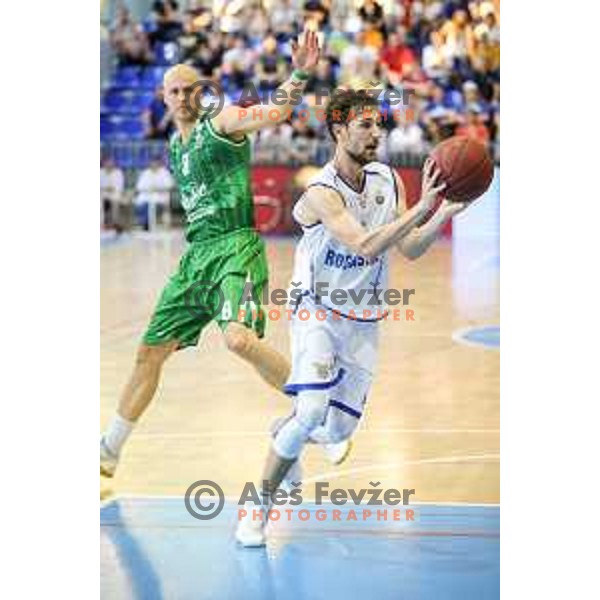 Tadej Ferme of Rogaska in action during basketball match between KK Rogaska - Union Olimpija of Nova KBM league 2016/17 finals, played at Sports hall Rogaska Slatina, Slovenia on May 16, 2017