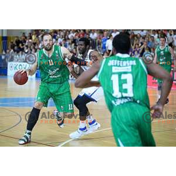 Stevan Milosevic of Union Olimpija vs Maurice Johns Taylor of Rogaska in action during basketball match between KK Rogaska - Union Olimpija of Nova KBM league 2016/17 finals, played at Sports hall Rogaska Slatina, Slovenia on May 16, 2017