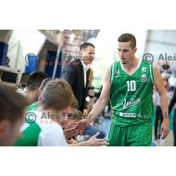 Jure Pelko of Union Olimpija in action during basketball match between KK Rogaska - Union Olimpija of Nova KBM league 2016/17 finals, played at Sports hall Rogaska Slatina, Slovenia on May 16, 2017