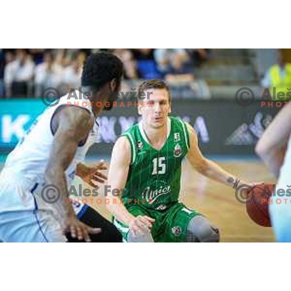 Gregor Hrovat of Union Olimpija in action during basketball match between KK Rogaska - Union Olimpija of Nova KBM league 2016/17 finals, played at Sports hall Rogaska Slatina, Slovenia on May 16, 2017