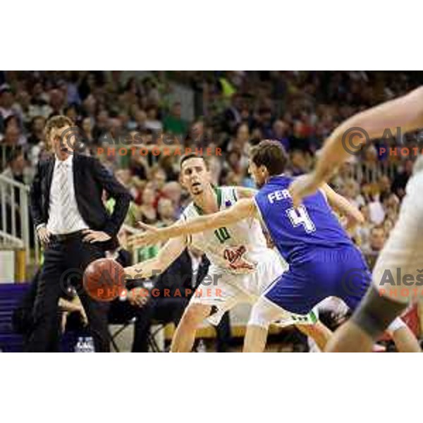 Jure Pelko of Union Olimpija in action during second match in the Final series of Nova KBM league basketball match between Union Olimpija and Rogaska in Ljubljana on May 19, 2017
