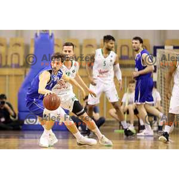 Tadej Ferme of Rogaska and Jure Pelko of Union Olimpija in action during second match in the Final series of Nova KBM league basketball match between Union Olimpija and Rogaska in Ljubljana on May 19, 2017