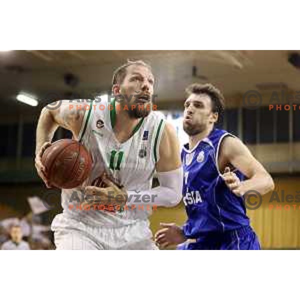 Stevan Milosevic and Dragan Djuranovic in action during second match in the Final series of Nova KBM league basketball match between Union Olimpija and Rogaska in Ljubljana on May 19, 2017