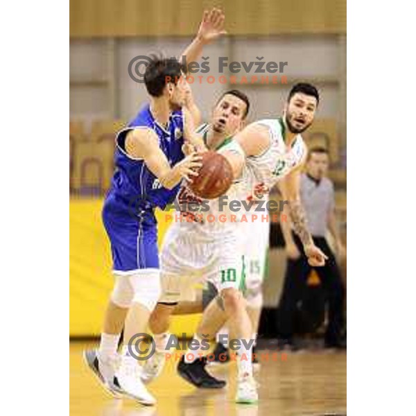 Tadej Ferme of Rogaska and Jure Pelko of Union Olimpija in action during second match in the Final series of Nova KBM league basketball match between Union Olimpija and Rogaska in Ljubljana on May 19, 2017