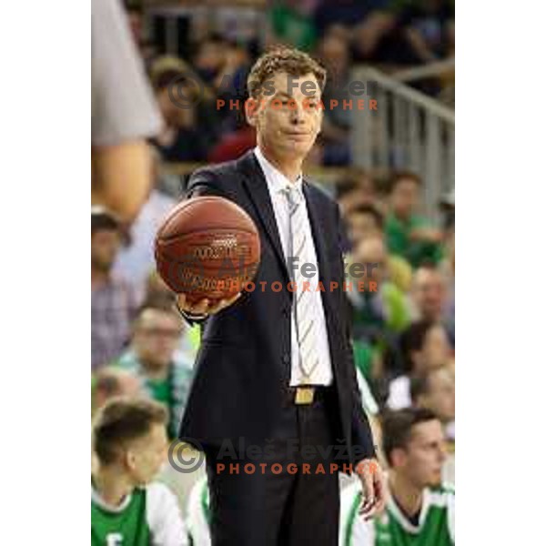Gasper Okorn, head coach of Union Olimpija in action during second match in the Final series of Nova KBM league basketball match between Union Olimpija and Rogaska in Ljubljana on May 19, 2017