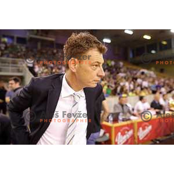 Gasper Okorn, head coach of Union Olimpija in action during second match in the Final series of Nova KBM league basketball match between Union Olimpija and Rogaska in Ljubljana on May 19, 2017