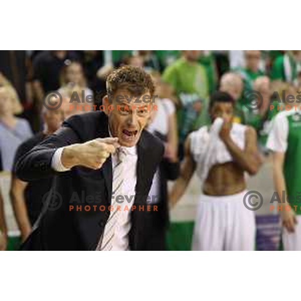 Gasper Okorn, head coach of Union Olimpoija in action during second match in the Final series of Nova KBM league basketball match between Union Olimpija and Rogaska in Ljubljana on May 19, 2017
