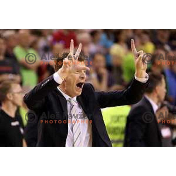 Gasper Okorn, head coach of Union Olimpoija in action during second match in the Final series of Nova KBM league basketball match between Union Olimpija and Rogaska in Ljubljana on May 19, 2017