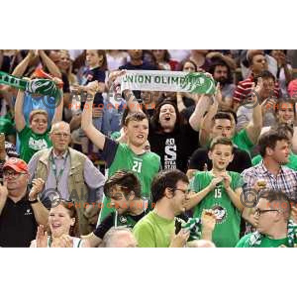 Fans of Union Olimpija in action during second match in the Final series of Nova KBM league basketball match between Union Olimpija and Rogaska in Ljubljana on May 19, 2017