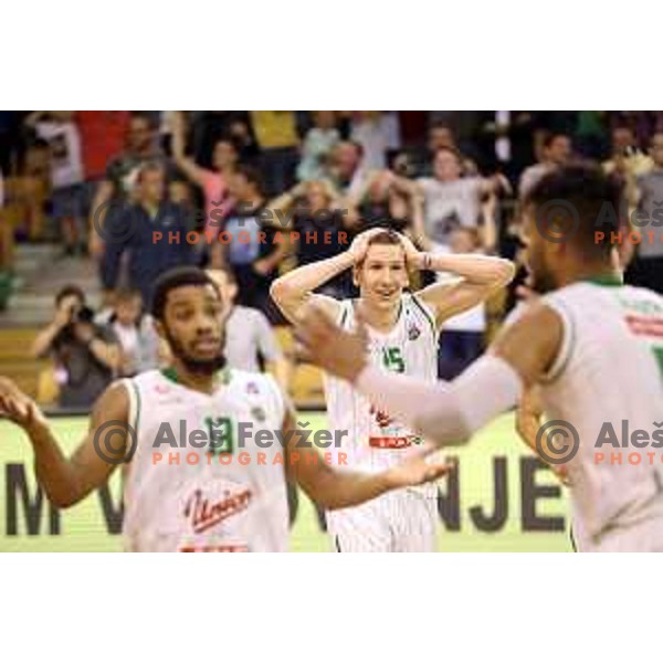 Gregor Hrovat of Union Olimpija in action during second match in the Final series of Nova KBM league basketball match between Union Olimpija and Rogaska in Ljubljana on May 19, 2017