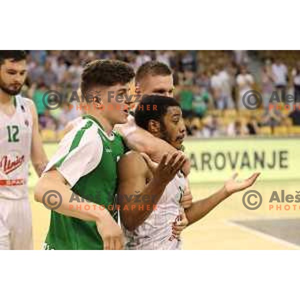 Jan Barbaric and Brandon Jefferson of Union Olimpija in action during second match in the Final series of Nova KBM league basketball match between Union Olimpija and Rogaska in Ljubljana on May 19, 2017