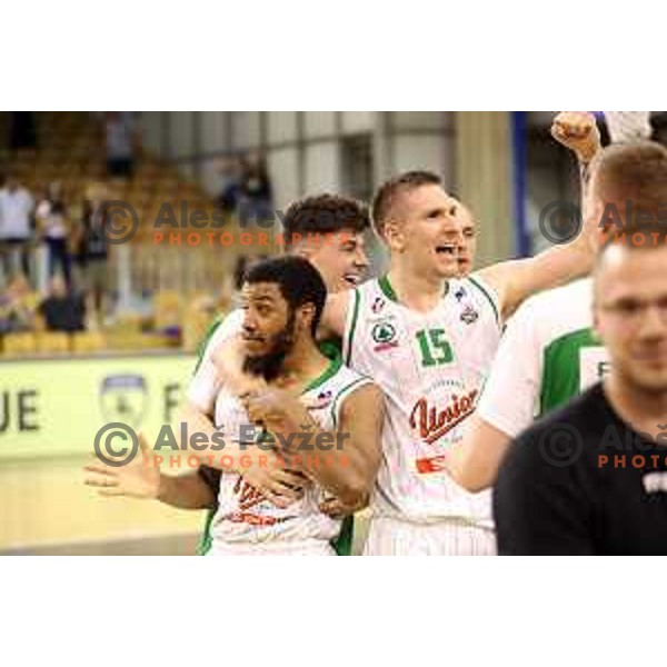 Brandon Jefferson and Gregor Hrovat of Union Olimpija in action during second match in the Final series of Nova KBM league basketball match between Union Olimpija and Rogaska in Ljubljana on May 19, 2017