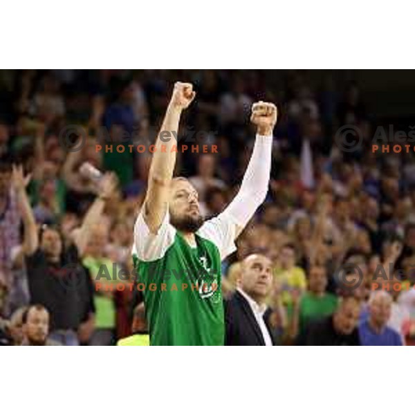 Stevan Milosevic of Union Olimpija in action during second match in the Final series of Nova KBM league basketball match between Union Olimpija and Rogaska in Ljubljana on May 19, 2017