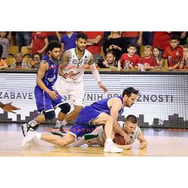 Miha Fon of Rogaska and Gregor Hrovat of Union Olimpija in action during second match in the Final series of Nova KBM league basketball match between Union Olimpija and Rogaska in Ljubljana on May 19, 2017