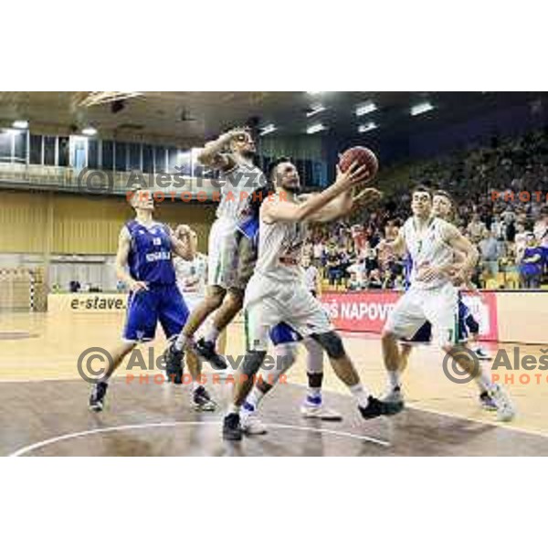 Devin Oliver, Nikola Jankovic, Drazen Bubnic in action during second match in the Final series of Nova KBM league basketball match between Union Olimpija and Rogaska in Ljubljana on May 19, 2017