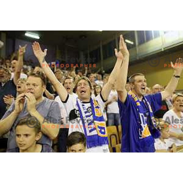 Fans of Rogaska in action during second match in the Final series of Nova KBM league basketball match between Union Olimpija and Rogaska in Ljubljana on May 19, 2017