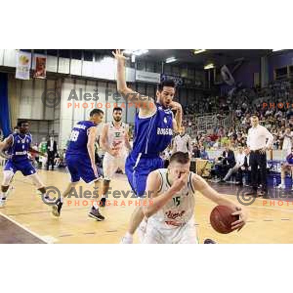 Miha Fon of Rogaska and Gregor Hrovat of Union Olimpija in action during second match in the Final series of Nova KBM league basketball match between Union Olimpija and Rogaska in Ljubljana on May 19, 2017