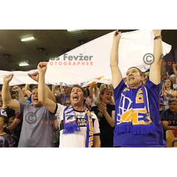 Fans of Rogaska in action during second match in the Final series of Nova KBM league basketball match between Union Olimpija and Rogaska in Ljubljana on May 19, 2017