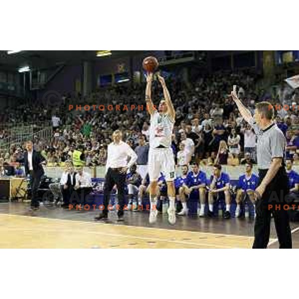 Jure Pelko of Union Olimpija in action during second match in the Final series of Nova KBM league basketball match between Union Olimpija and Rogaska in Ljubljana on May 19, 2017